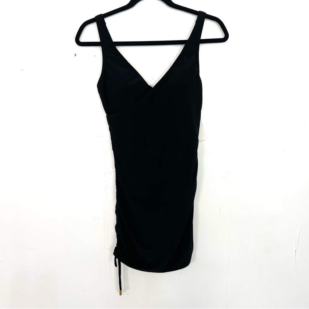 NWT $139 Beyond Control Swim Dress One-Piece Swimsuit Black Cinch Side 6 zq